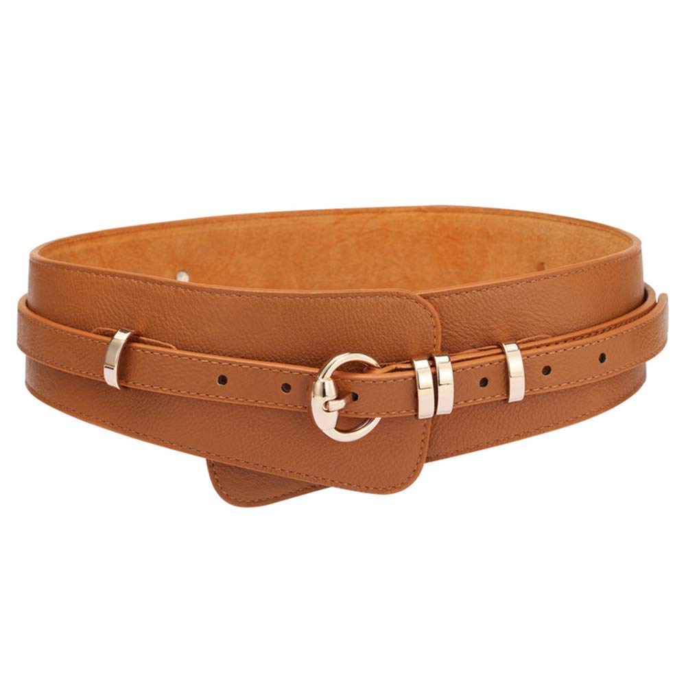 ICSTH Womens Obi Belt Vintage Leather Elastic Waist Belt Fashion Wide Belts (BN)