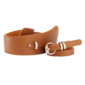 ICSTH Womens Obi Belt Vintage Leather Elastic Waist Belt Fashion Wide Belts (BN)