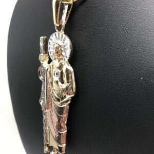 Big Saint Jude Pendant Necklace Figaro 26" San Judas Tadeo XL Tres Colores Medalla Con Oro Laminado