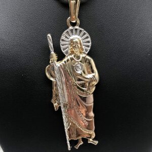 Big Saint Jude Pendant Necklace Figaro 26" San Judas Tadeo XL Tres Colores Medalla Con Oro Laminado