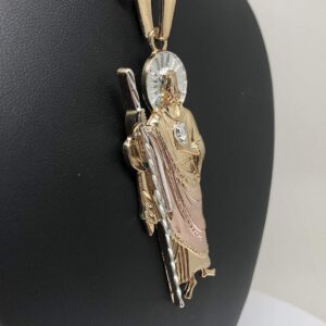 Big Saint Jude Pendant Necklace Figaro 26" San Judas Tadeo XL Tres Colores Medalla Con Oro Laminado