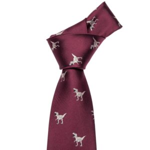 Burgundy Tie Set Silk Tie Pocket Square Cufflinks Dinosaur Pattern