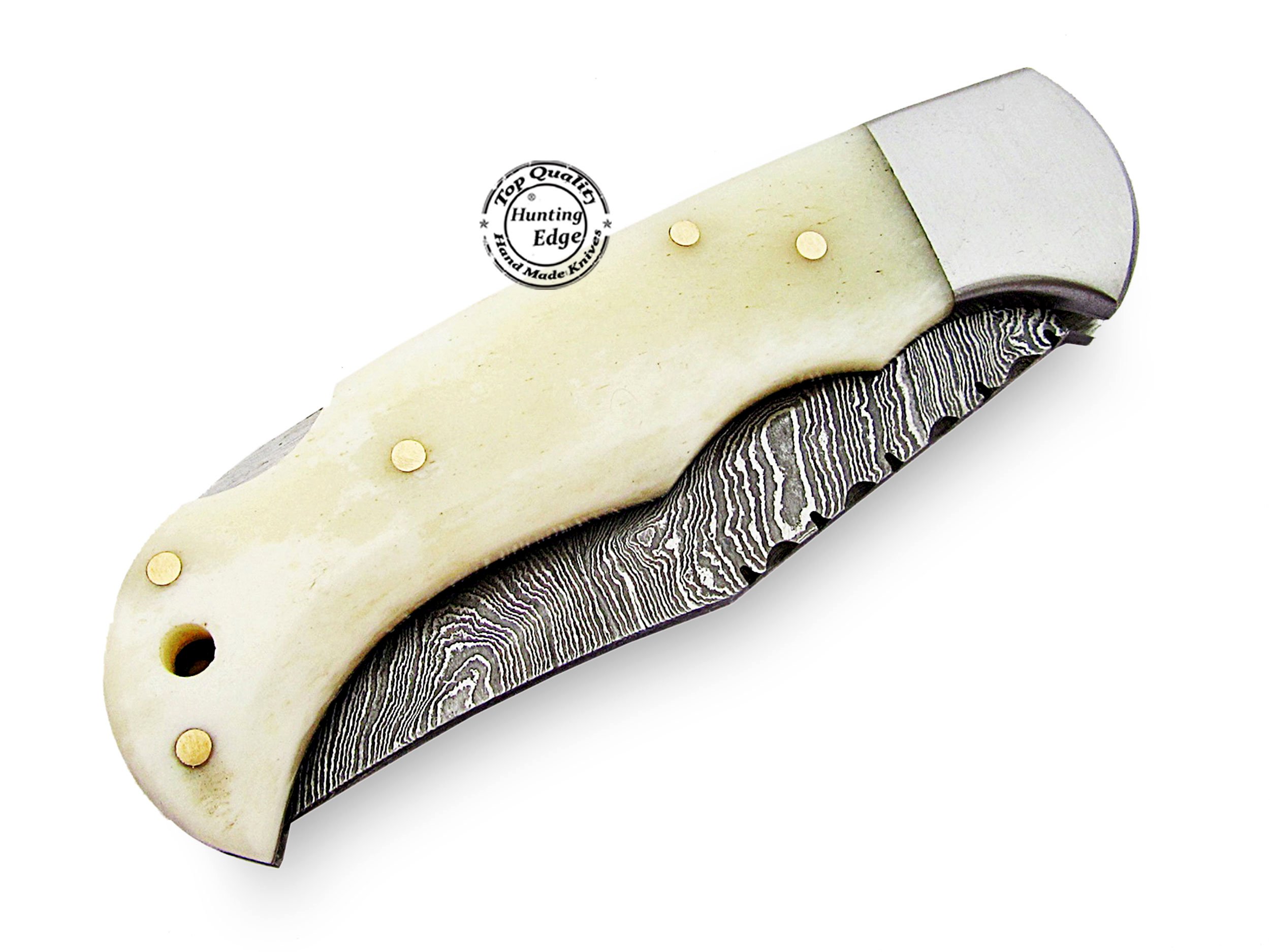 Hunting Edge Camel Bone 6.5'' 100% Handmade Damascus Steel Folding Pocket Knife 100% Prime Quality