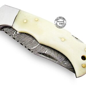 Hunting Edge Camel Bone 6.5'' 100% Handmade Damascus Steel Folding Pocket Knife 100% Prime Quality