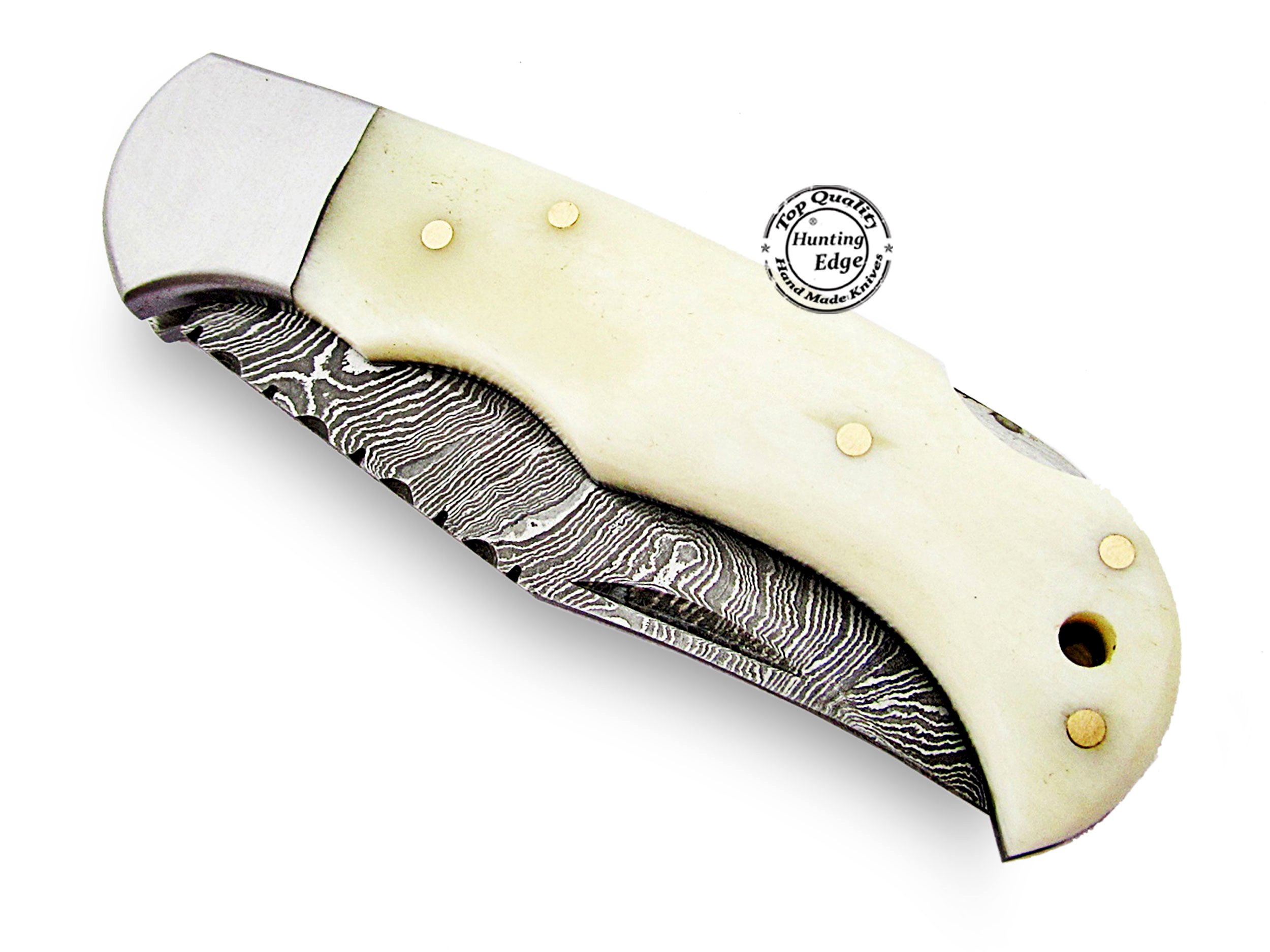 Hunting Edge Camel Bone 6.5'' 100% Handmade Damascus Steel Folding Pocket Knife 100% Prime Quality