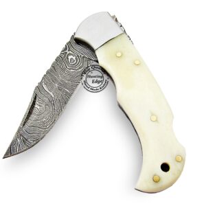 Hunting Edge Camel Bone 6.5'' 100% Handmade Damascus Steel Folding Pocket Knife 100% Prime Quality