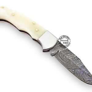 Hunting Edge Camel Bone 6.5'' 100% Handmade Damascus Steel Folding Pocket Knife 100% Prime Quality