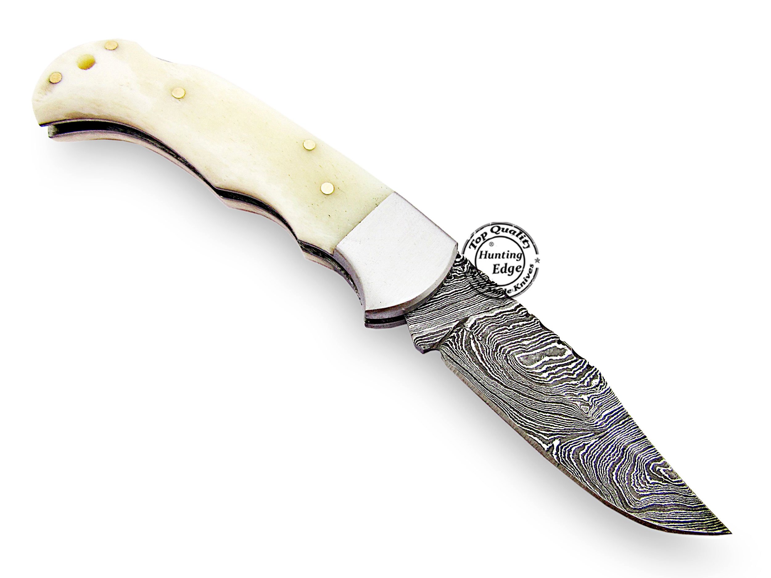 Hunting Edge Camel Bone 6.5'' 100% Handmade Damascus Steel Folding Pocket Knife 100% Prime Quality