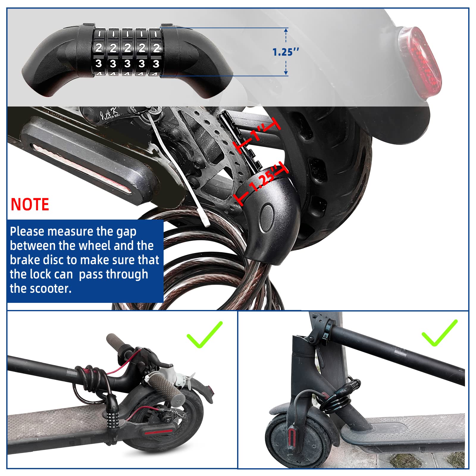 NDakter Bike Lock, 5-Digit Resettable Combination Bike Cable Locks, 4ft Long/0.472Inch Diamete High Security Anti Theft E-Scooter Lock with Mount for Bikes,Bicycles, E-Bike,Electric, Kids Scooter