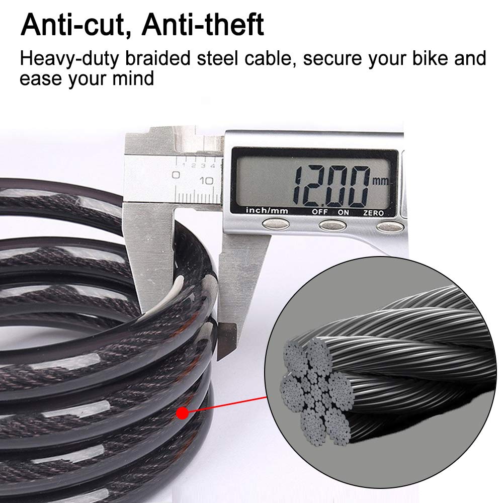 NDakter Bike Lock, 5-Digit Resettable Combination Bike Cable Locks, 4ft Long/0.472Inch Diamete High Security Anti Theft E-Scooter Lock with Mount for Bikes,Bicycles, E-Bike,Electric, Kids Scooter