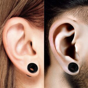 BIG GAUGES Pair of Silicone 3/4 inch Gauge 20mm Black Double Flared Piercing Jewelry Earring Stretcher Plug Tunnel Saddle Lobe BG1372