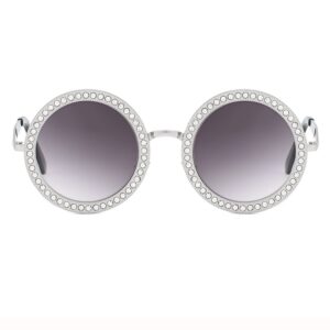 ade wu rhinestone sunglasses round oversized gem shinning sunnies for feastival party favor (silver/white)