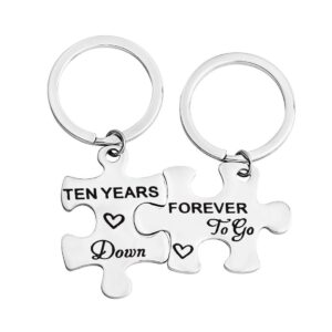 feelmem 10th anniversary present ten years down forever to go couples puzzle keychain set 10 years anniversary key chain