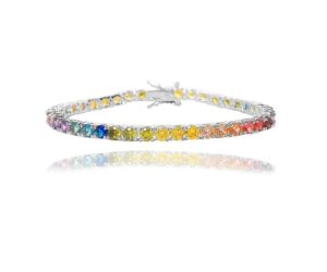 nyc sterling women's 4mm cubic zirconia round rainbow pride collection tennis bracelet