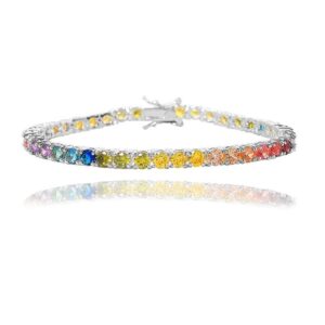 NYC Sterling Women's 4mm Cubic Zirconia Round Rainbow Pride Collection Tennis Bracelet