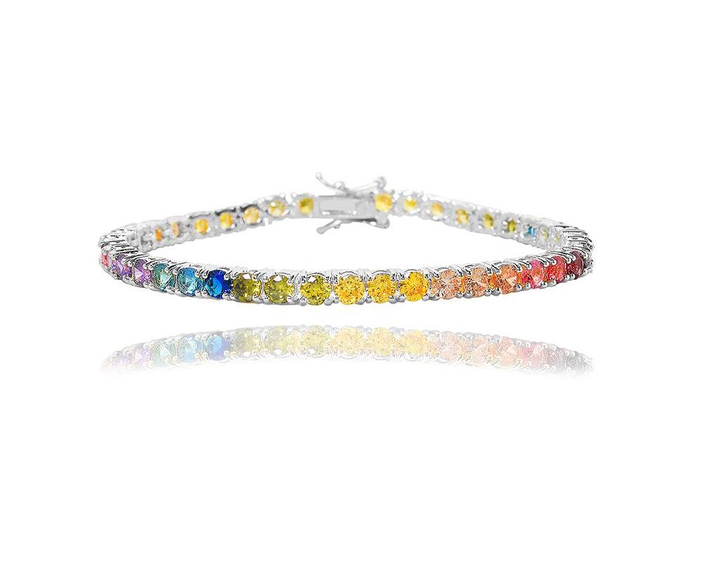 NYC Sterling Women's 4mm Cubic Zirconia Round Rainbow Pride Collection Tennis Bracelet