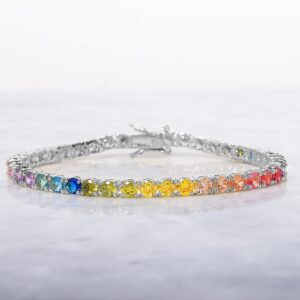 NYC Sterling Women's 4mm Cubic Zirconia Round Rainbow Pride Collection Tennis Bracelet