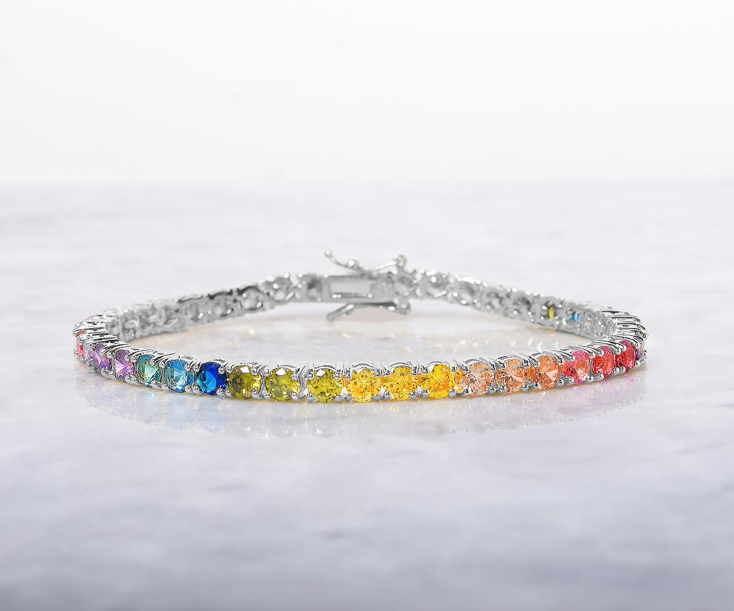 NYC Sterling Women's 4mm Cubic Zirconia Round Rainbow Pride Collection Tennis Bracelet