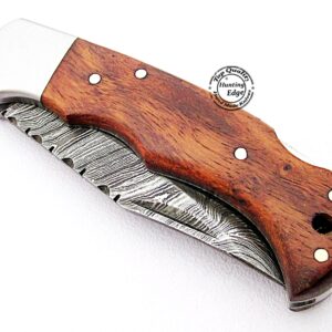 Hunting Edge Rose Wood 6.5'' 100% Handmade Damascus Steel Folding Pocket Knife 100% Prime Quality