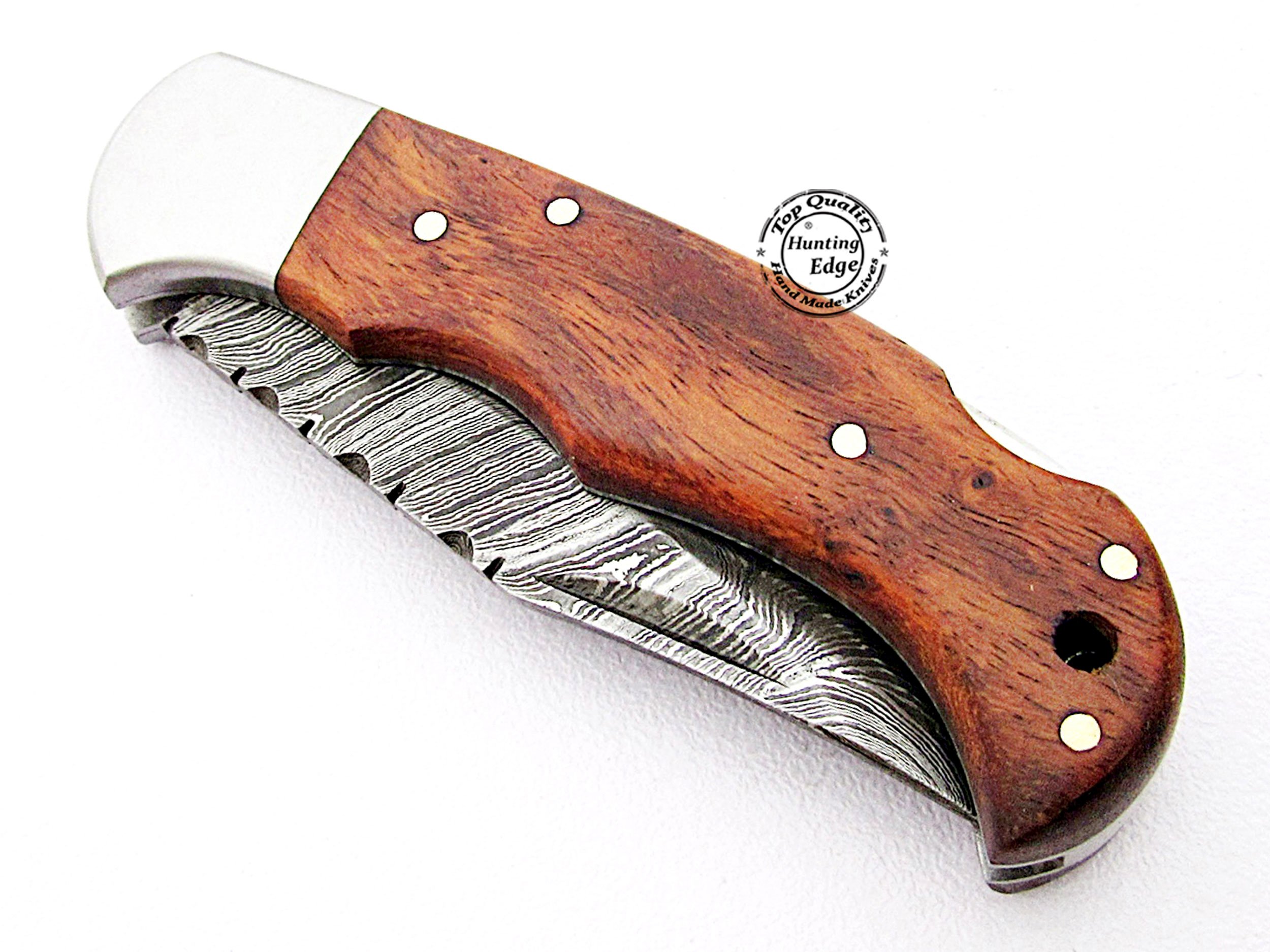 Hunting Edge Rose Wood 6.5'' 100% Handmade Damascus Steel Folding Pocket Knife 100% Prime Quality