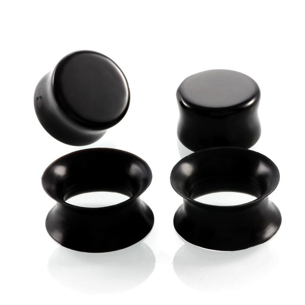 HQLA 2 Pairs Black Natural Obsidian Stone/Ultra-Thin Silicone Ear Gauges Plugs Tunnels Expanders Stretcher Body Piercing Jewelry,2g-5/8''(6mm-16mm) … (0g(8mm))