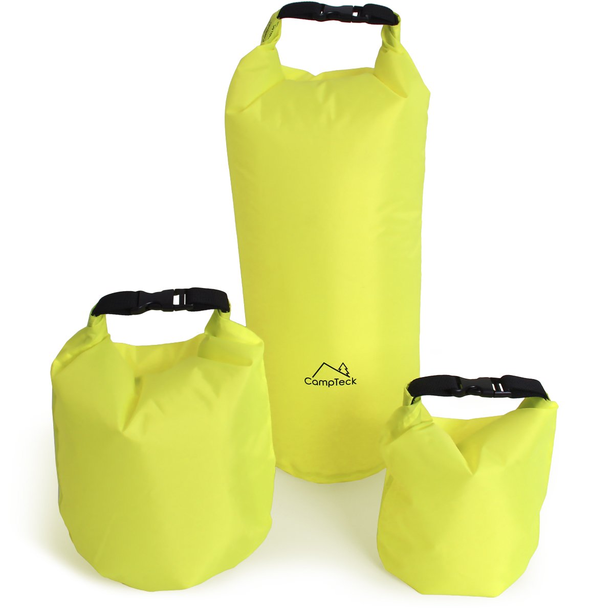 CampTeck 1.5L, 2.5L & 3.5L Dry Sack Water Resistant Storage Dry Bag for Camping, Rafting, Fishing, Canoeing, Boating, Kayaking, Snowboarding etc. – Neon Green