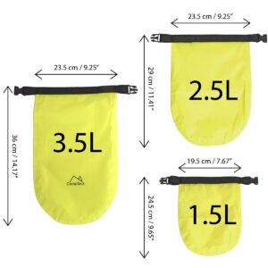 CampTeck 1.5L, 2.5L & 3.5L Dry Sack Water Resistant Storage Dry Bag for Camping, Rafting, Fishing, Canoeing, Boating, Kayaking, Snowboarding etc. – Neon Green