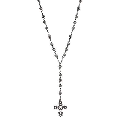 LUX ACCESSORIES Crystal Black Rosary Catholic Rhinestone Long Cross Beads Chain Necklace