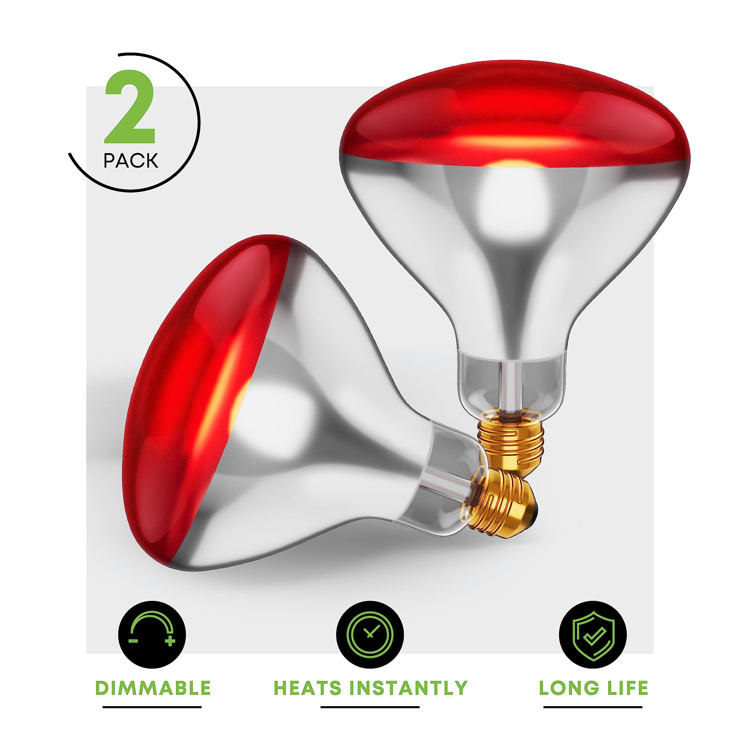 250 W att R40 Incandescent Light Bulbs (2-Pack) - Bathroom Infrared Heat Lamp for Chickens Chicks Puppies Reptiles Livestock Poultry , Sauna Red Light Therapy Bulb | 2,000 Hour Rated, E26 Base, 120V