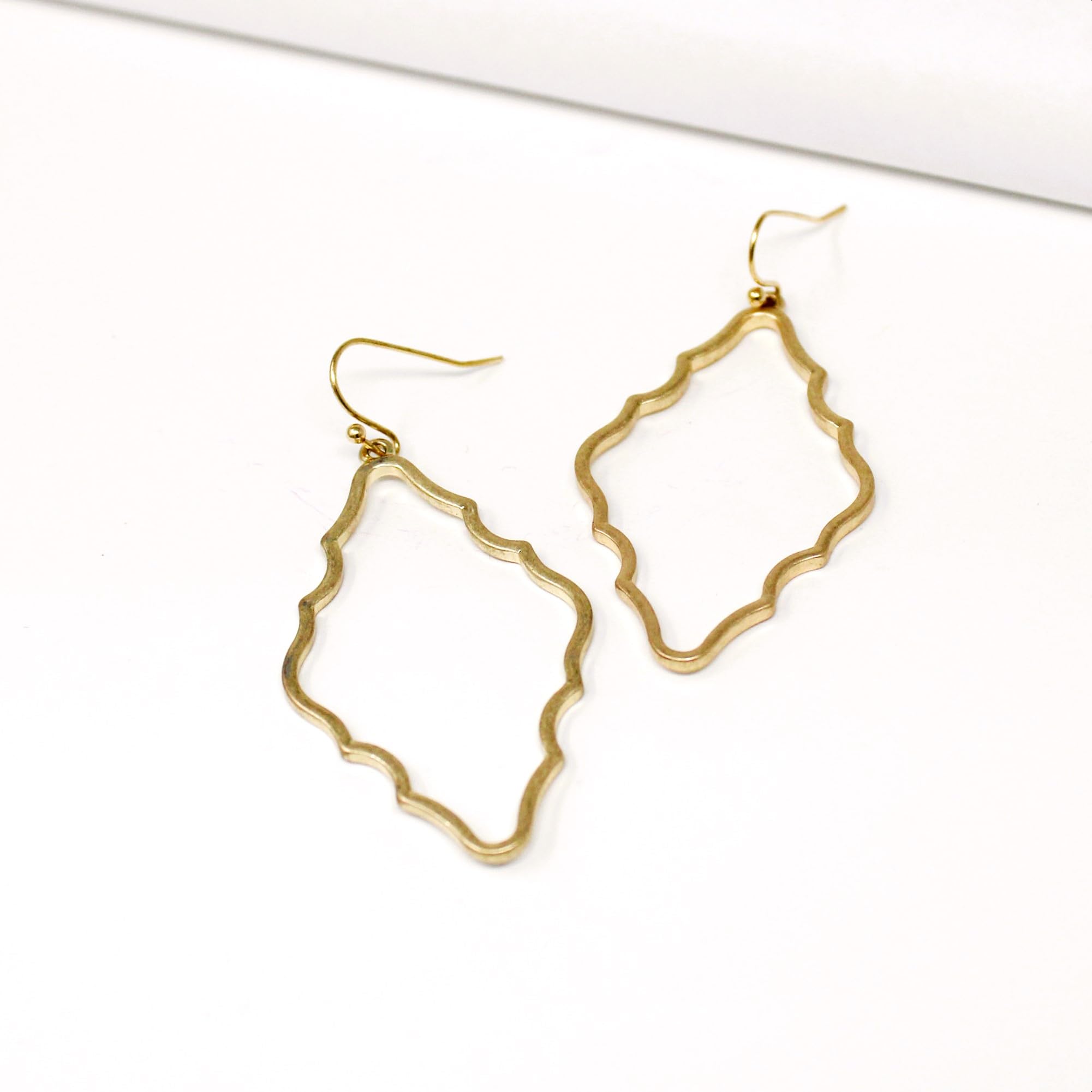 POMINA Lightweight Simple Basic Geometric Gold Dangle Drop Earrings Open Gold Teardrop Earrings for Women (A) Worn Gold)