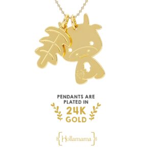 Hollamamma Cow Hamsa Hand 24 Karat Gold Pendant Necklace for Women (24")