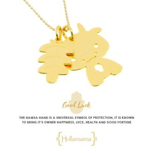 Hollamamma Cow Hamsa Hand 24 Karat Gold Pendant Necklace for Women (24")