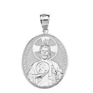 925 Sterling Silver St Saint Jude Thaddeus Protect Us Oval Pendant