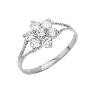 dainty sterling silver cz milgrain flower ring (size 5)