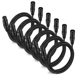 moukey xlr cables 10ft xlr 10 feet microphone male to female mic cables cord, black 6-pack