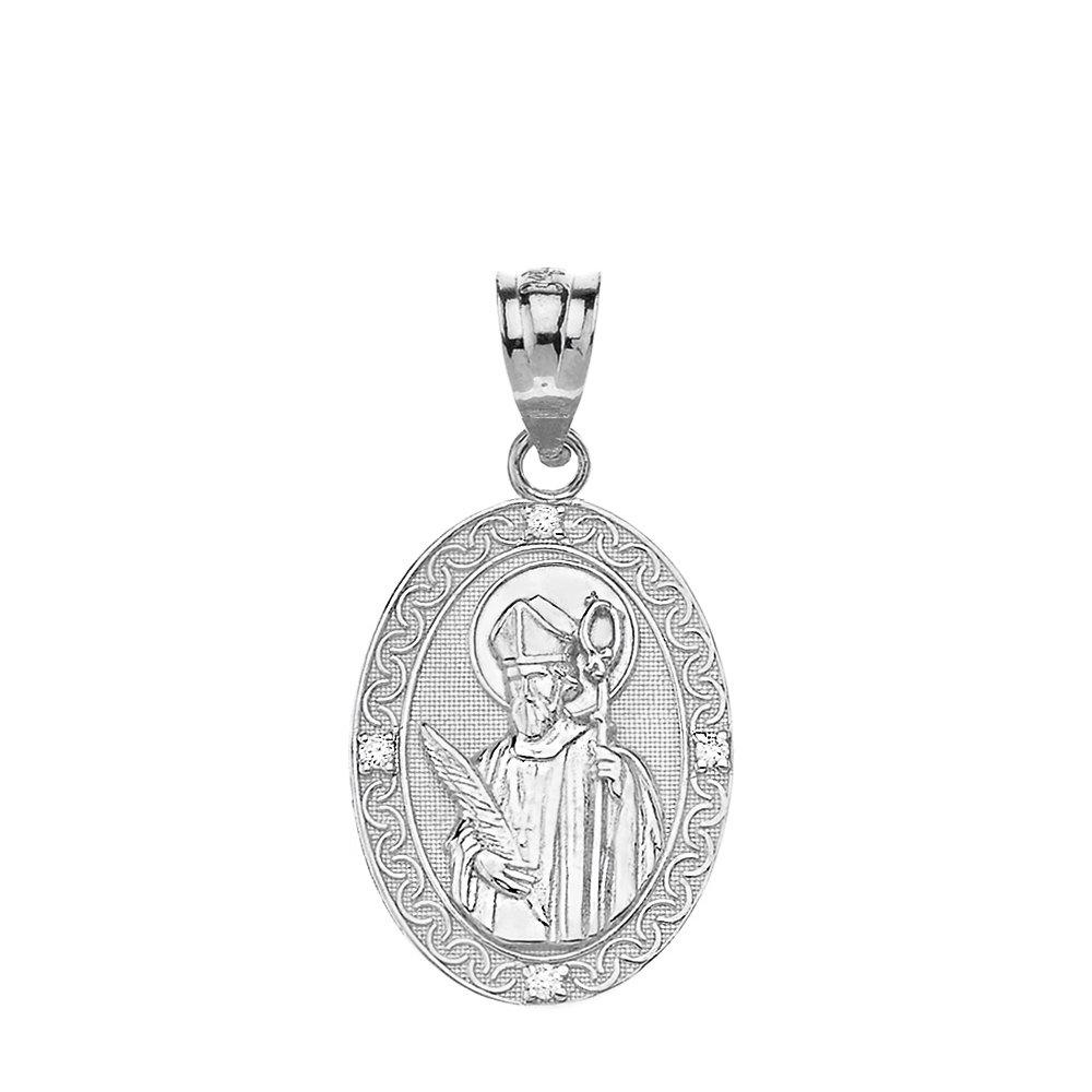 Claddagh Gold 925 Sterling Silver Saint Valentine of Rome CZ Oval Medal Charm Pendant (1")