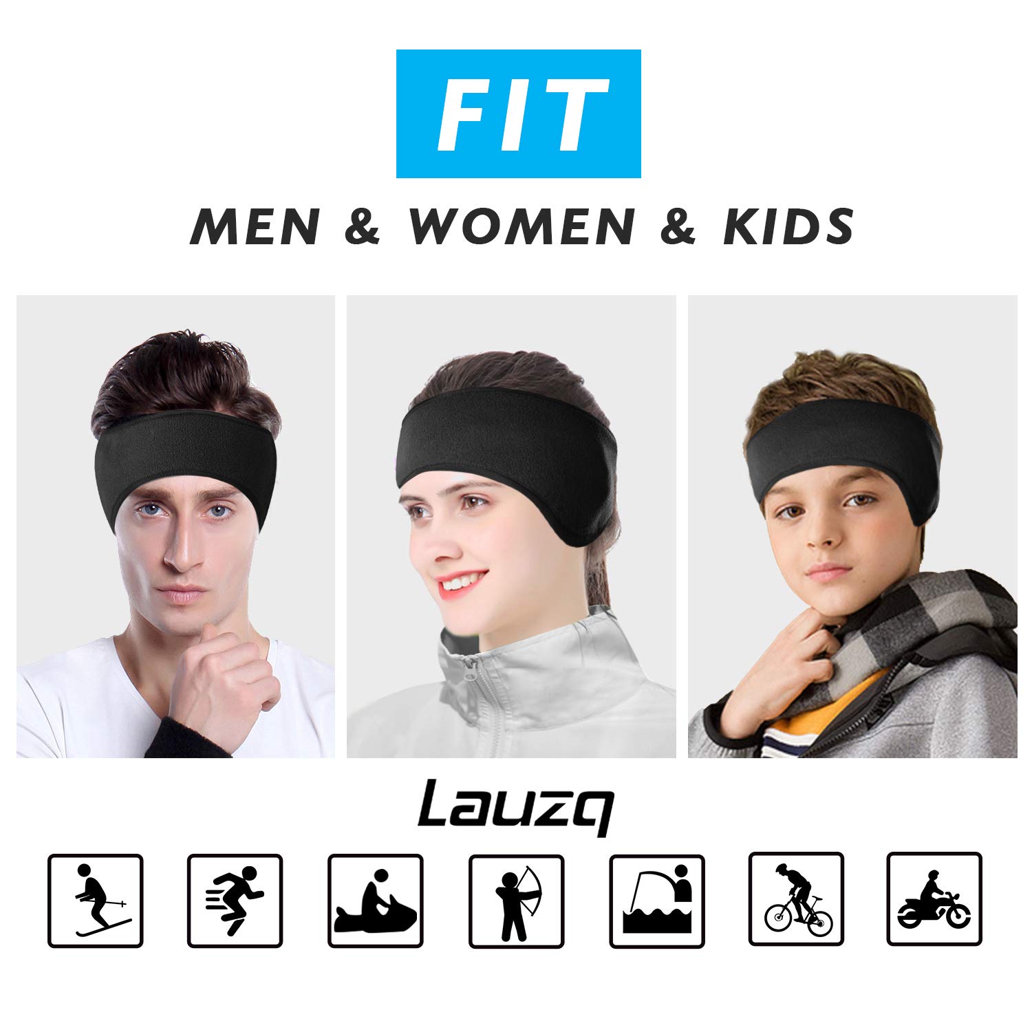 Lauzq Winter Fleece Ear Warmers Muffs Headband for Men Women Kids Ski Running Cycling