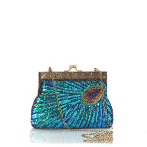 BABEYOND 1920s Flapper Peacock Clutch Gatsby Sequined Handbag Roaring 20s Evening Clutch Beaded Bag 1920s Gatsby Costume Accessories (Style 2)