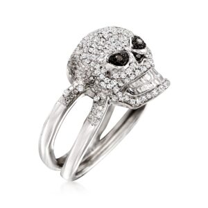 Ross-Simons 0.50 ct. t.w. Black and White Diamond Skull Ring in Sterling Silver. Size 5