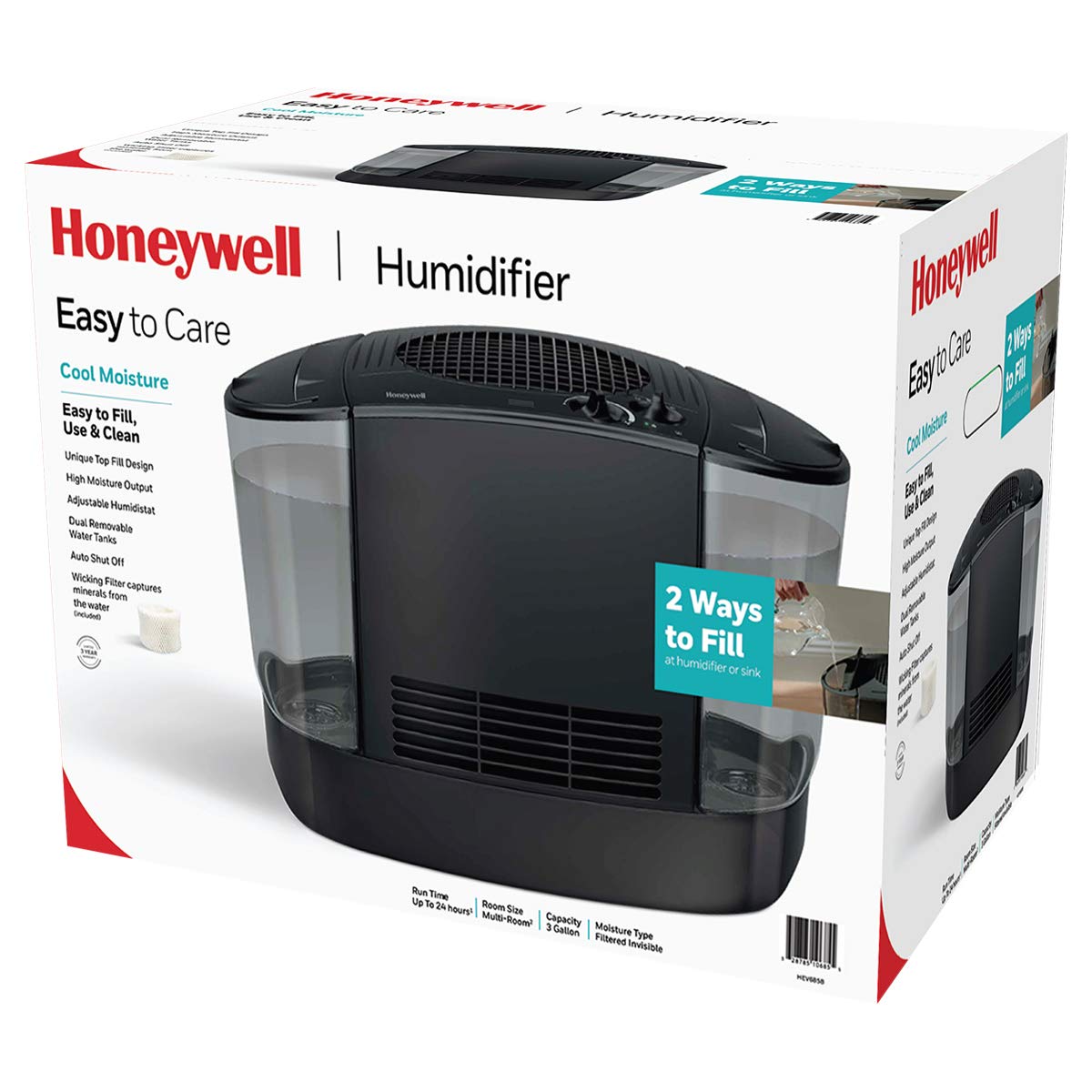 Honeywell HEV685B Easy-to-Care Cool Moisture Console Humidifier, Black – Humidifier for Bedroom, Home or Office