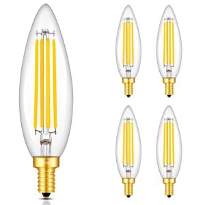 crlight 8w dimmable led candelabra bulb 3000k soft white 80w equivalent 800lm, e12 led candle bulbs, upgraded lengthened & enlarged b11 clear glass torpedo shape, pack of 4