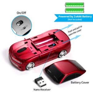 BKLNOG Wireless Car Mouse [Updated] with LED Headlights, 1600 DPI Sports Car Shaped Mouse for Mac, Computers, Red