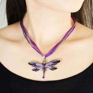 Tvoip Fashion Creative Bohemian Jewelry Ethnic Multi-layer Chain Colorful Enamel Dragonfly Pendant Necklace (Purple)