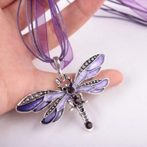 Tvoip Fashion Creative Bohemian Jewelry Ethnic Multi-layer Chain Colorful Enamel Dragonfly Pendant Necklace (Purple)