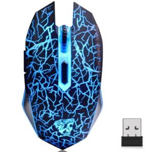 tenmos m2 wireless gaming mouse, silent rechargeable optical usb computer mice wireless with 7 color led light, ergonomic design, 3 adjustable dpi compatible with laptop/pc/notebook, 6 buttons (black)