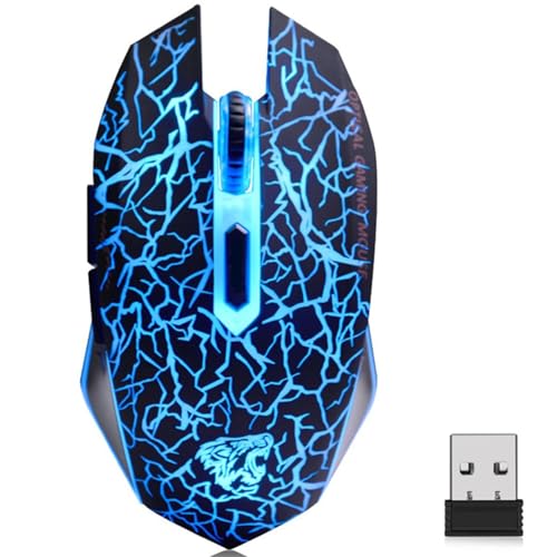 TENMOS M2 Wireless Gaming Mouse, Silent Rechargeable Optical USB Computer Mice Wireless with 7 Color LED Light, Ergonomic Design, 3 Adjustable DPI Compatible with Laptop/PC/Notebook, 6 Buttons (Black)