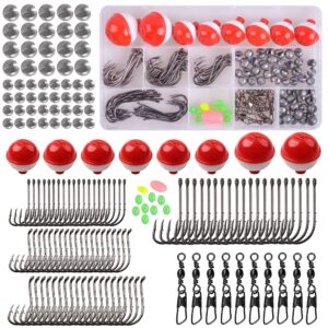 fishing bobbers tackle kit, 160pcs basic fishing bobbers hooks assortment included octopus circle hooks, baitholder hooks, bobbers, sinker weights, terminal tackle box for trout catfish panfish