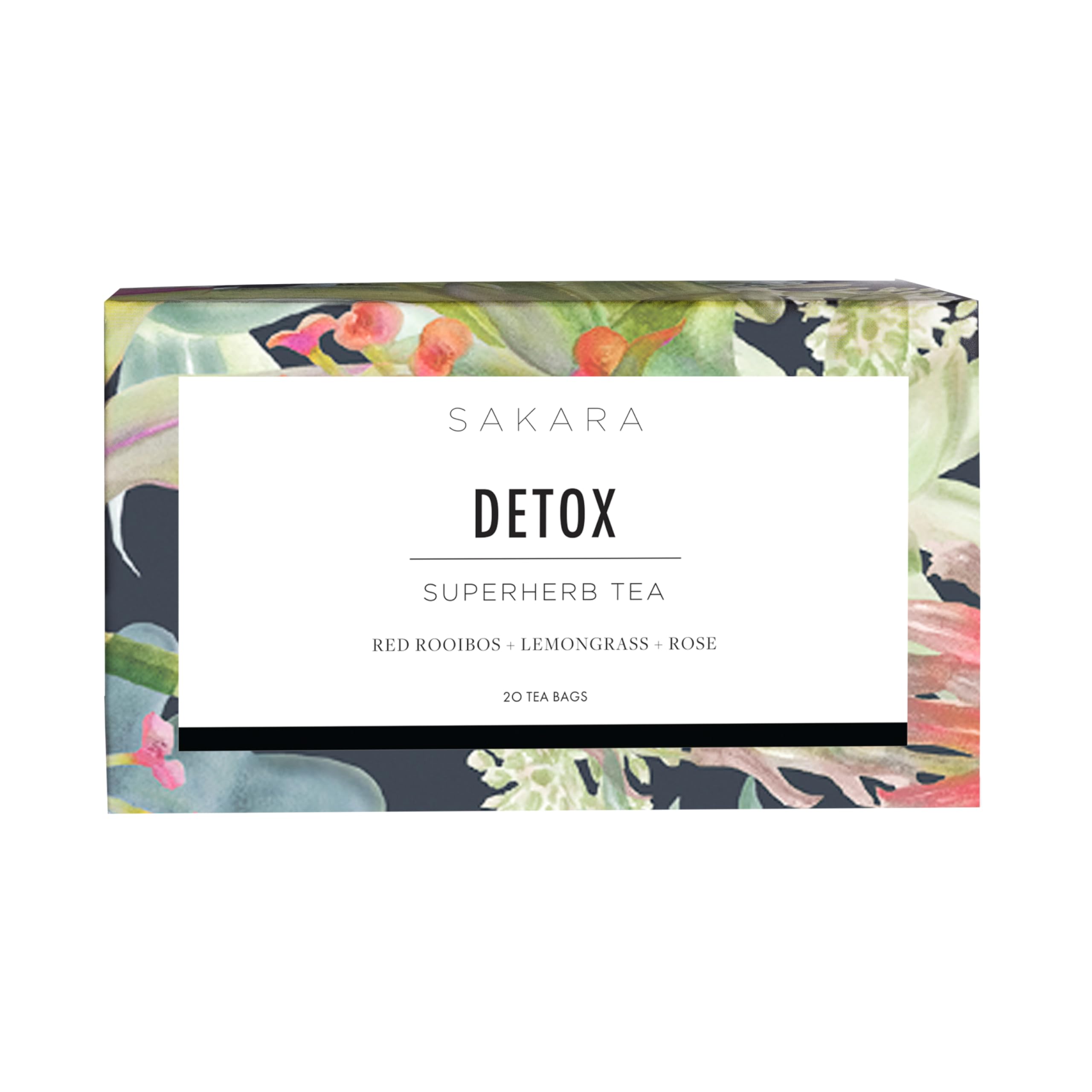 Sakara Detox Tea, 20 Bags - Herbal Tea with Rose Petals, Lemon Peel, Lemongrass, Orange Peel, & Rooibos, Organic Tea Bags for Digestive Health, Caffeine Free Tea, Digestive Tea