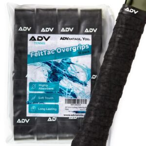 ADV Dry Tennis Overgrip Tape - 12-Pack - FeltTac Tennis Racket Grip Tape - Ultra Absorbent Tennis Grip Tape - High Velvety Comfort Tennis Racket Grips - Pro Tested & Designed Tennis Grips Overgrip