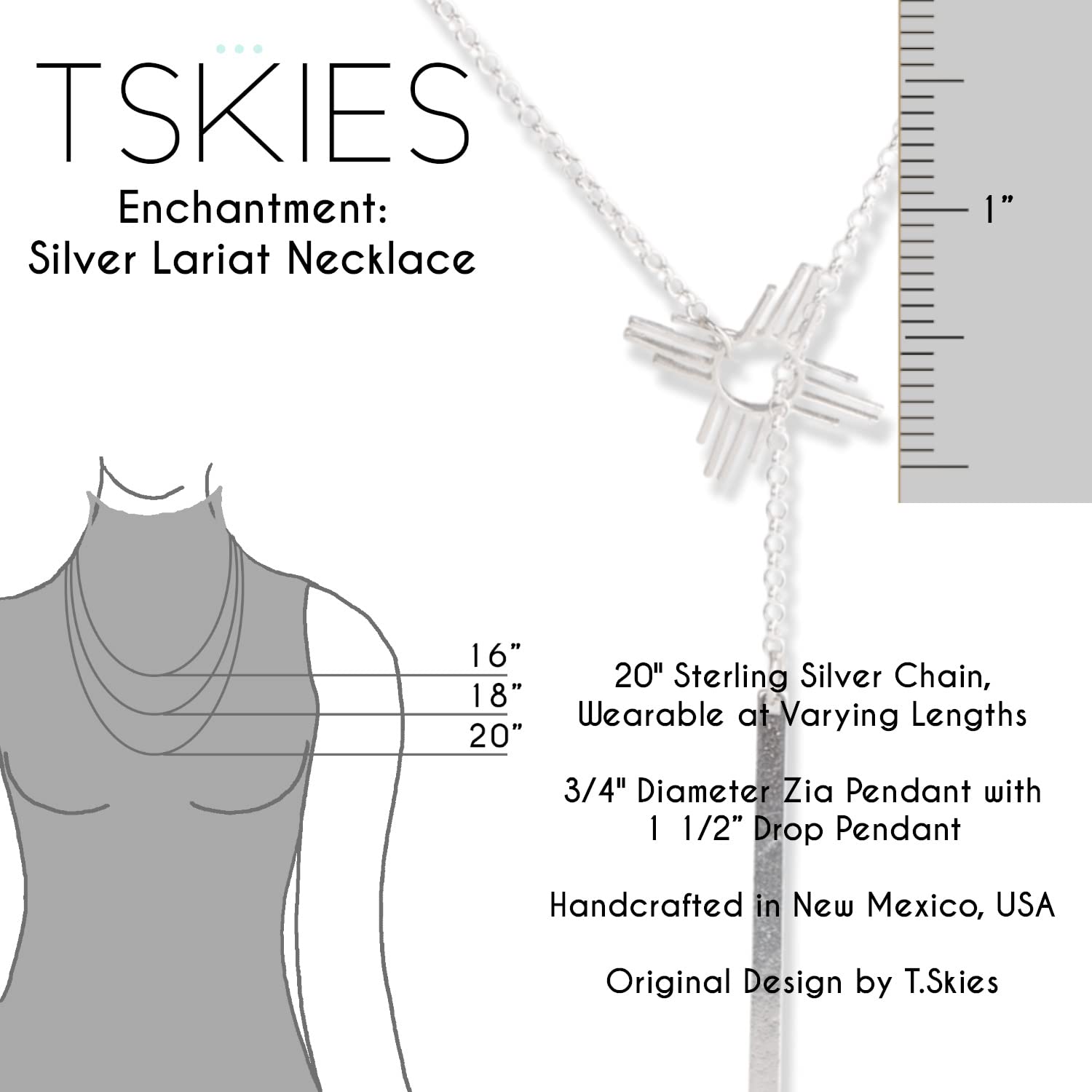 Turquoise Skies TSKIES Enchantment: Sterling Silver Lariat Zia Necklace